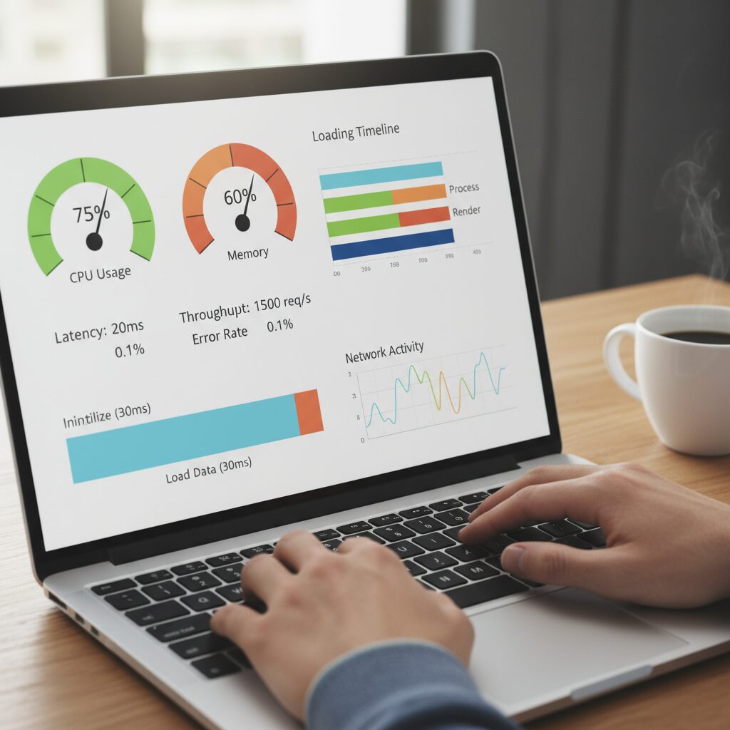 Dashboard Lighthouse affichant les scores de performance et métriques clés
