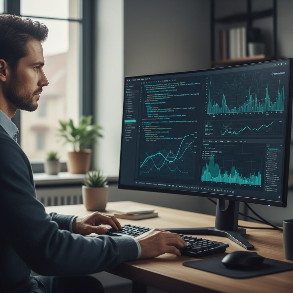 Développeur analysant les métriques de performance Lighthouse sur un écran