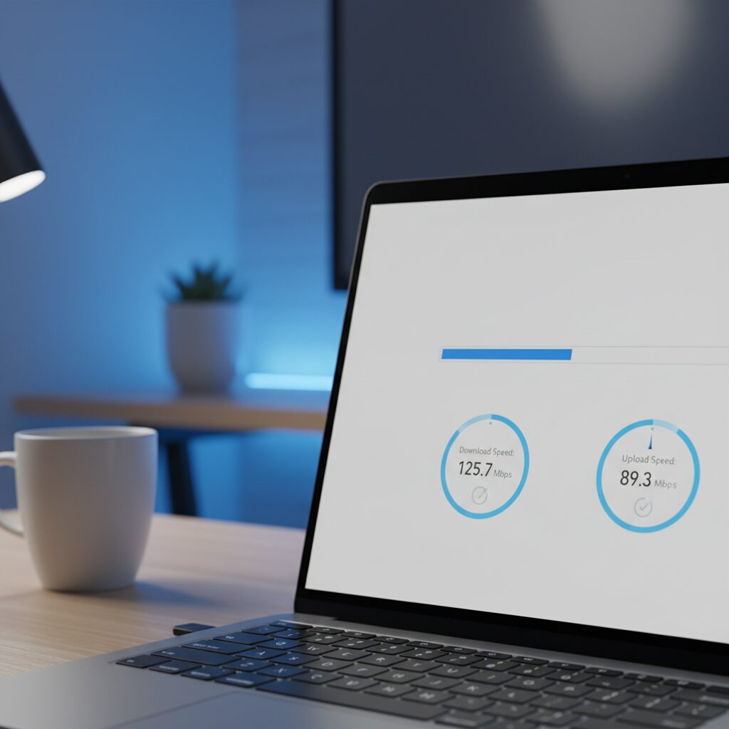 Configuration CDN sur un écran d'ordinateur portable avec indicateurs de vitesse