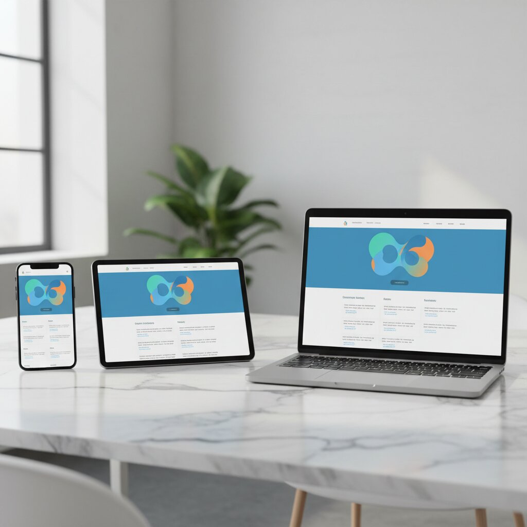 Trois appareils affichant une landing page adaptée à chaque taille d'écran
