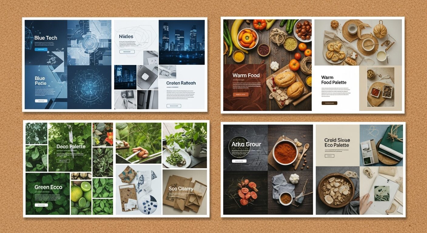 Mood boards de palettes couleurs pour differents secteurs web