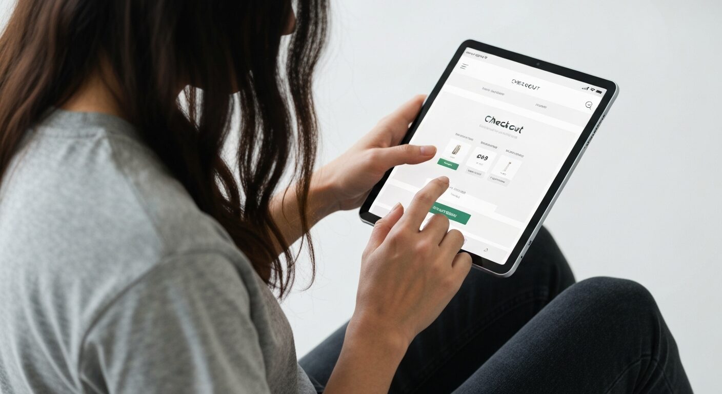 Utilisateur naviguant sur une page de paiement e-commerce optimisee