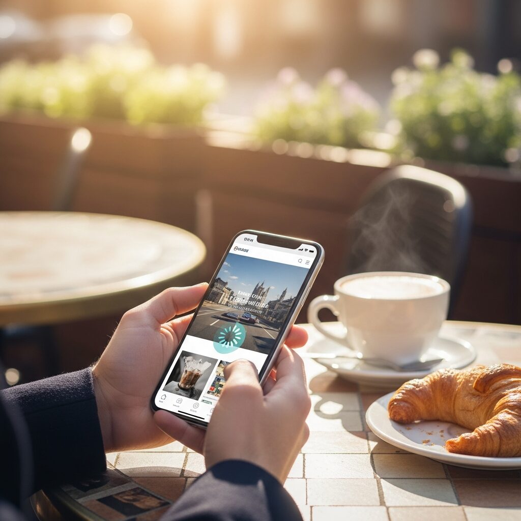 Personne consultant un site web rapide sur smartphone en extérieur