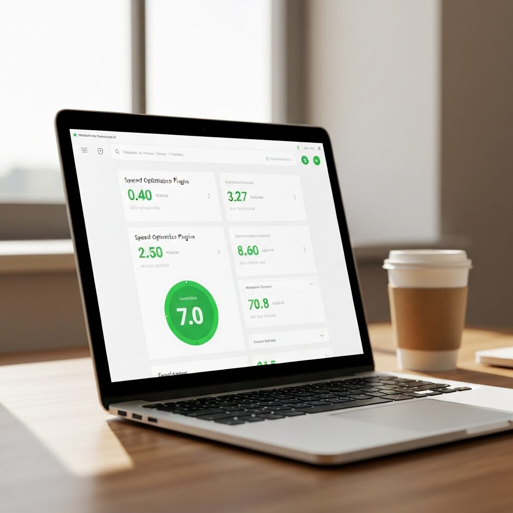 Dashboard WordPress affichant les métriques de performance et plugins de vitesse