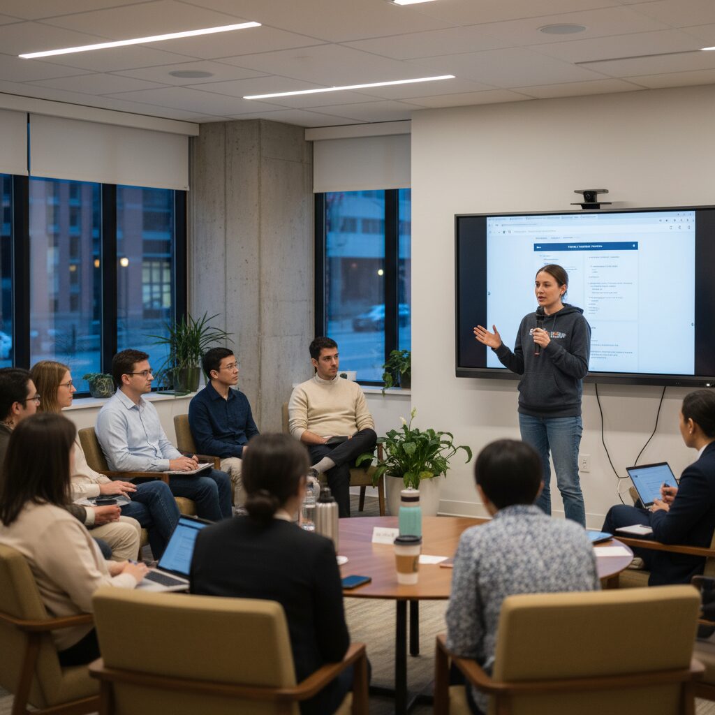 Presentation lors de meetup local pour developper son reseau professionnel