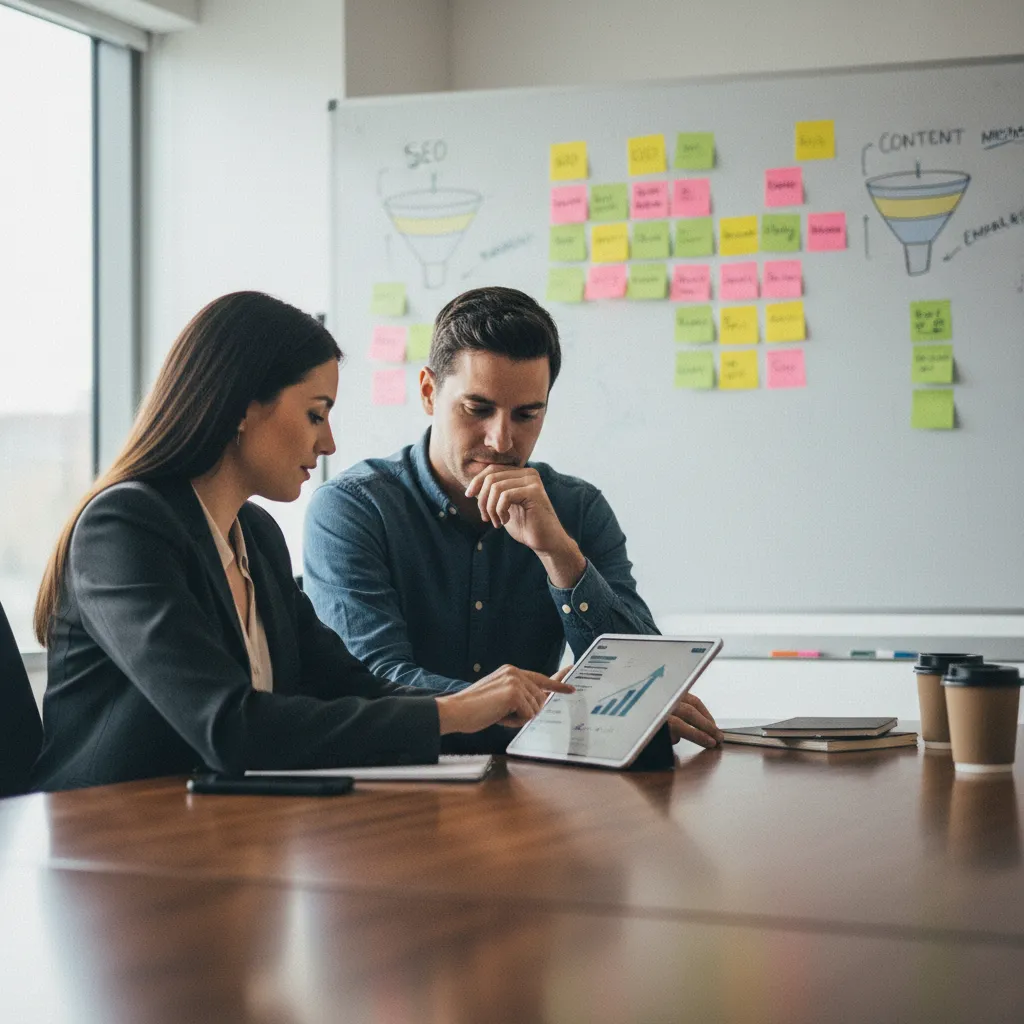 Échange entre un freelance et son client pour définir la stratégie marketing digitale