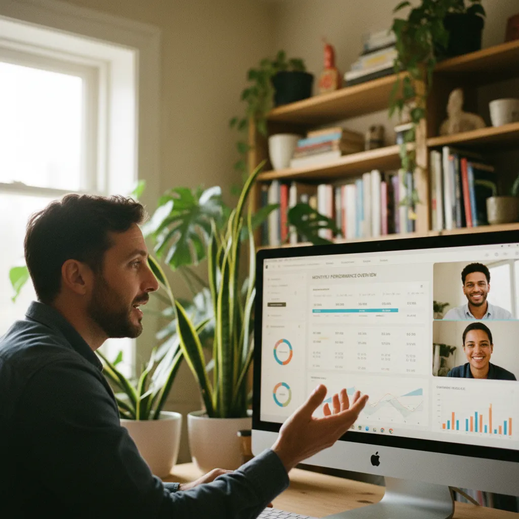 Présentation du reporting mensuel lors d'un point avec le client