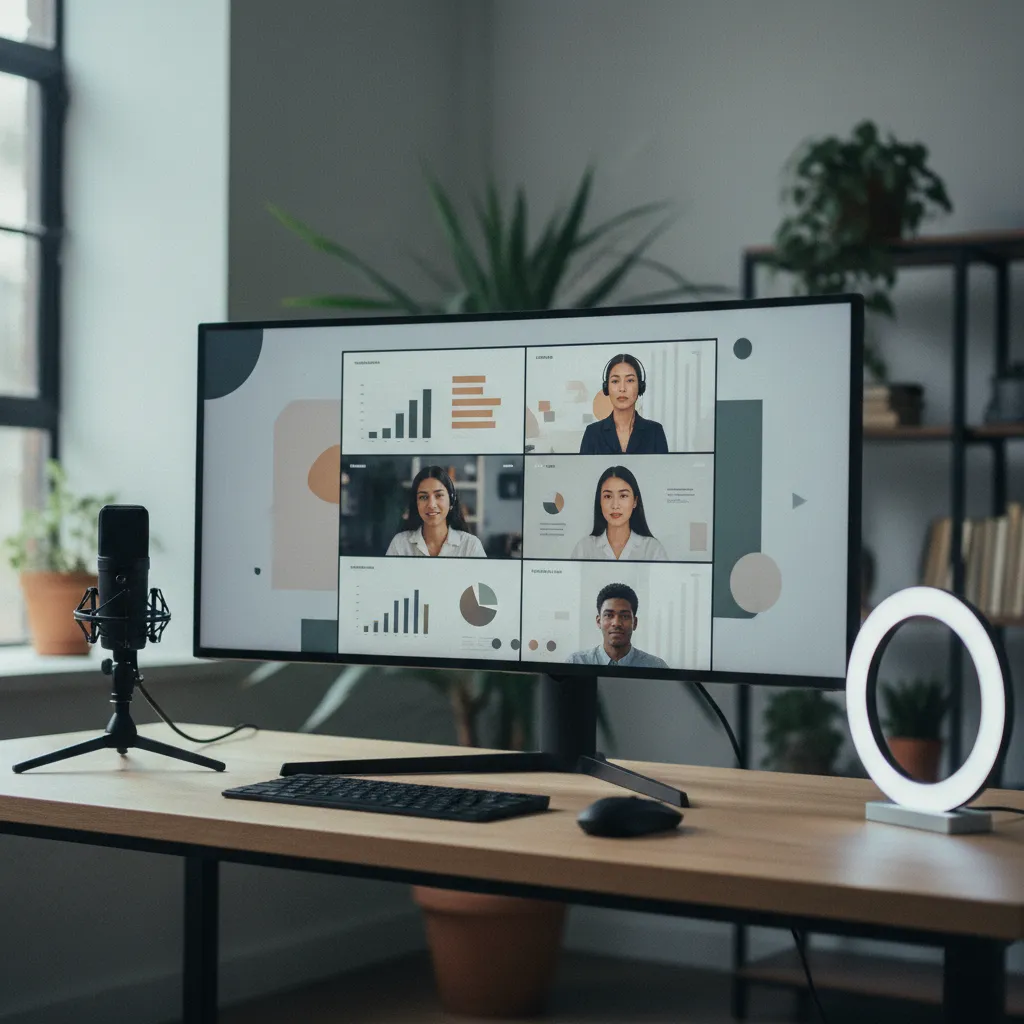 Collaboration à distance entre un freelancer marketing et son client via visioconférence