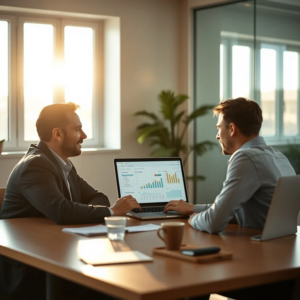 Un consultant présente les résultats d'une stratégie digitale à son client