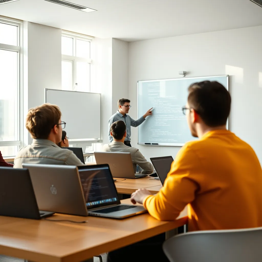Des apprenants en formation développeur web suivent un cours pratique en centre de formation