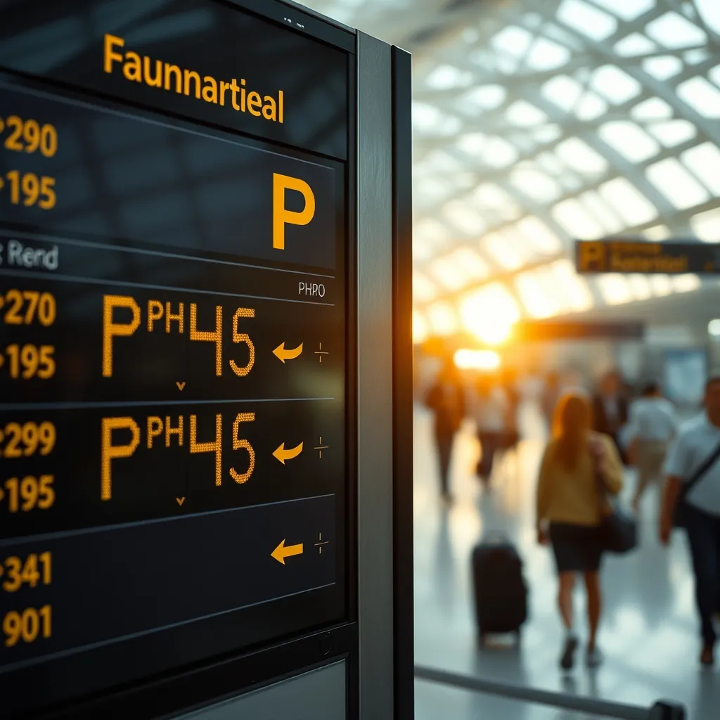 Tableau de change affichant le taux du peso philippin dans un terminal aérien