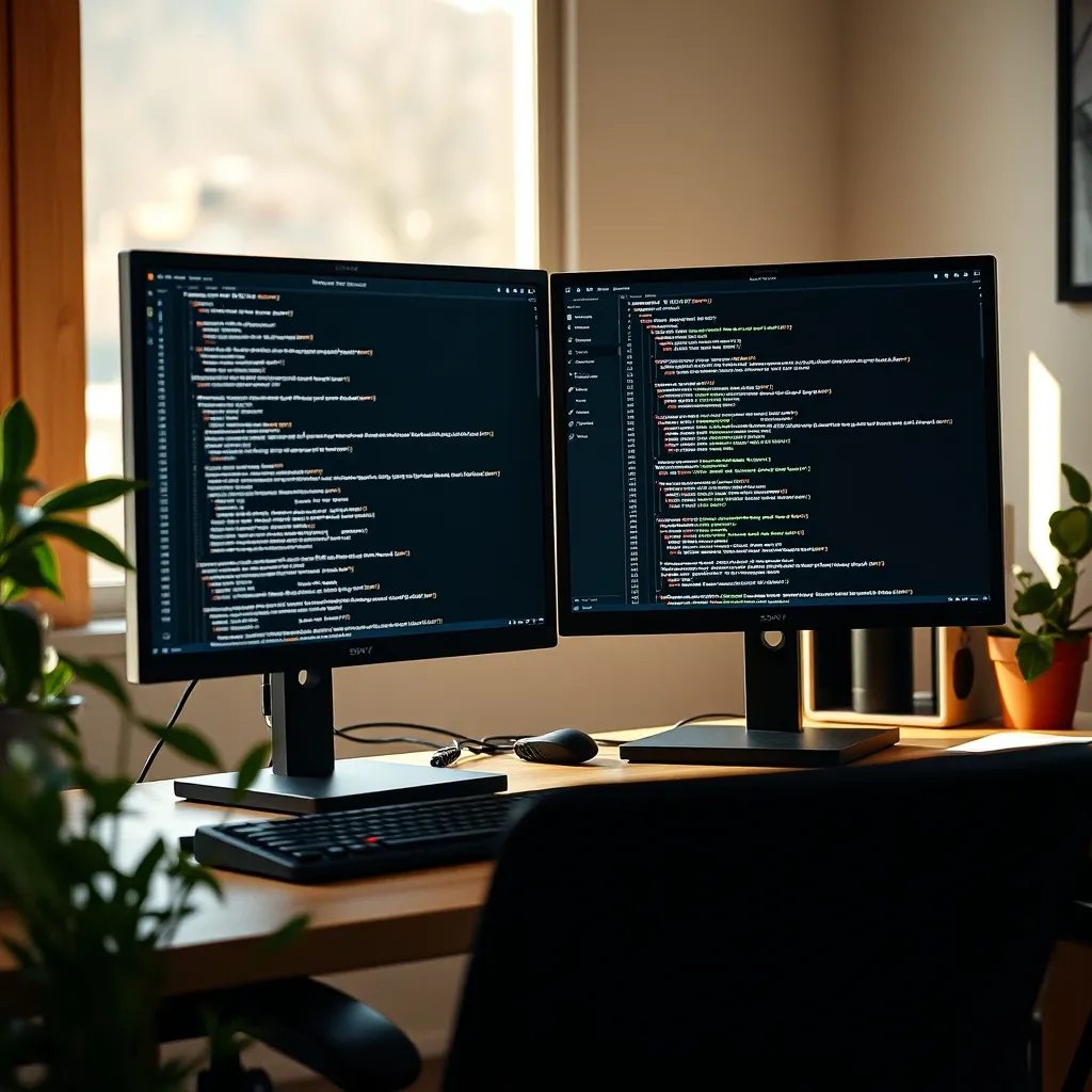 Configuration double écran affichant un terminal et un éditeur de code PHP